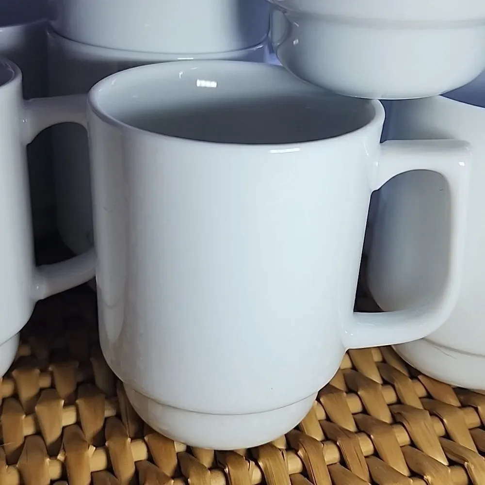 Company Ready Vintage Set Of 9 Stackable White Coffee/Tea Mugs